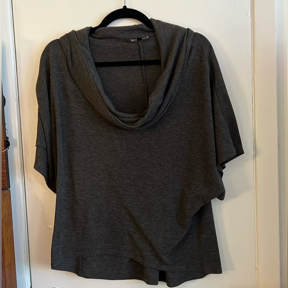 Cowl neck dark grey short sleeve sweater